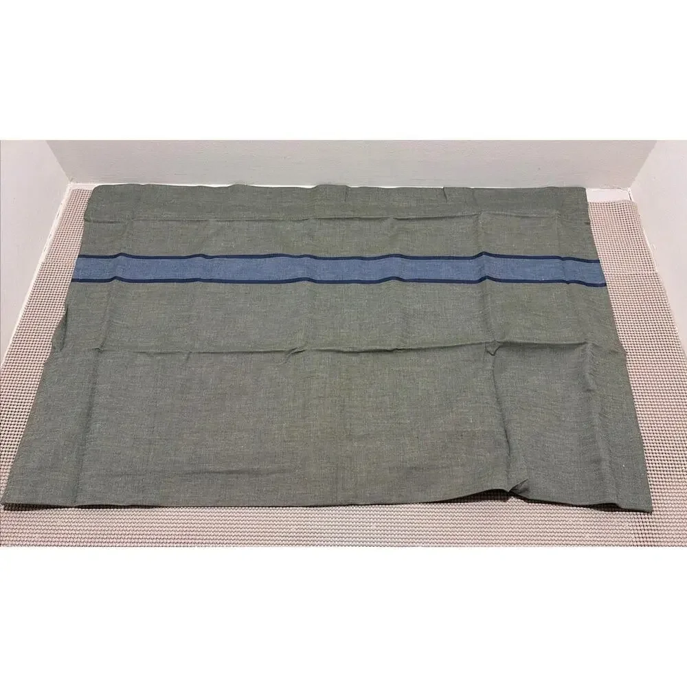 JCPenney Tier Curtain Pair Bradley Stripe Woven Cotton Olive Green Blue 36 in